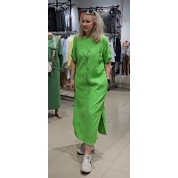 Льняное летнее платье салатного цвета длинное