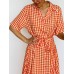 Легкое  летнее  натуральное шкодное платье в клеточку оранжевое 